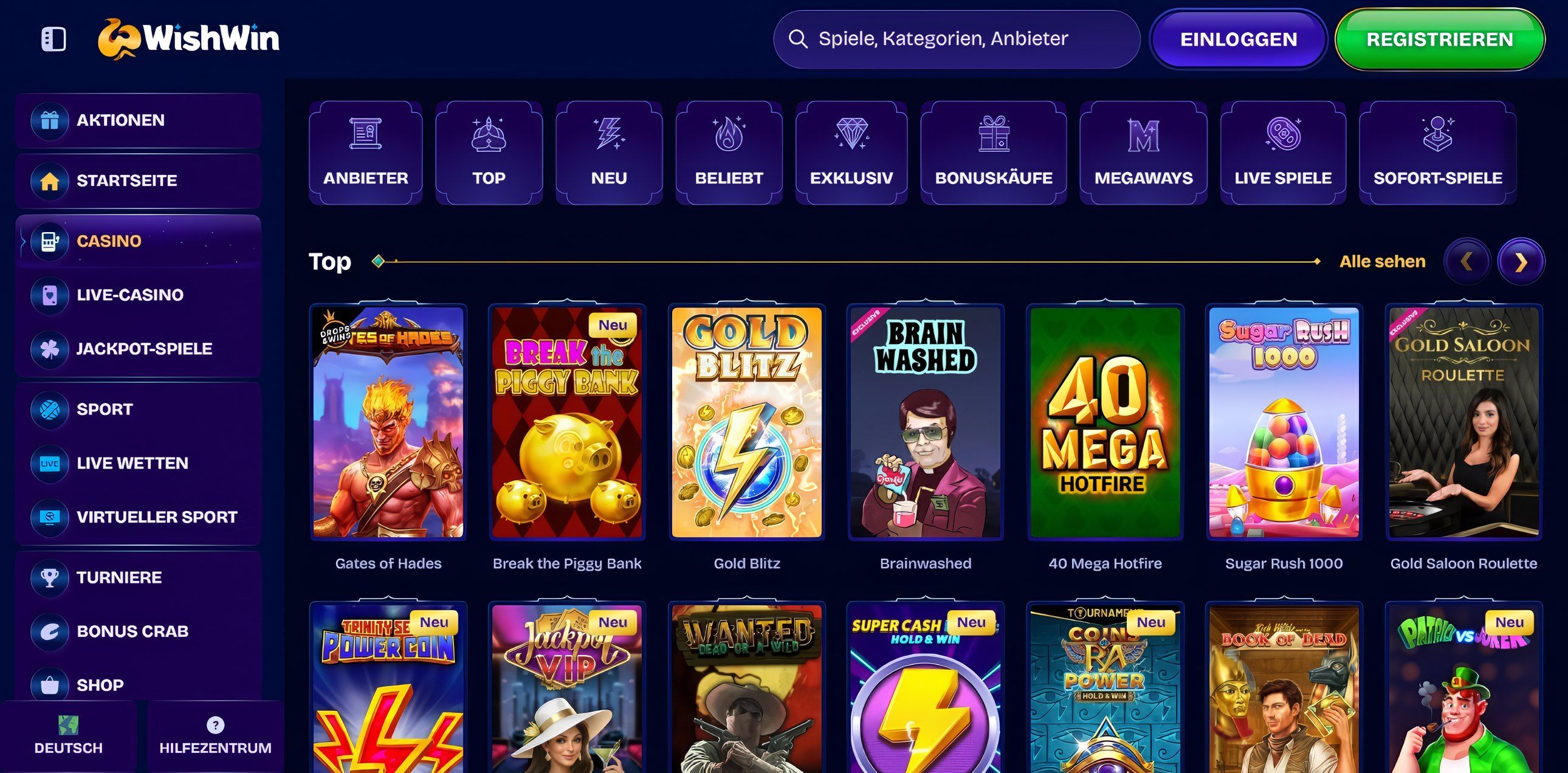 Wishwin Casino desktop screenshot 2